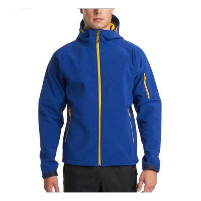 China Men's Softshell Functional Jacket Anti-Shrink Waterproof Warm Outdoor Jacket In Navy With Hoody for sale