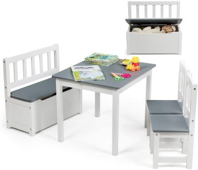 China Modern Kids Table and Chair Set, Wooden Activity Table with Toy Storage Bench and 2 Chairs for Kids Reading, Arts, Crafts, Snack Time, for sale