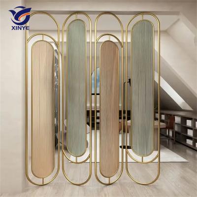 China Art Deco Brushed Polished Stainless Steel Gold Oval Frame Screens Room Dividers Glass Partitions for sale