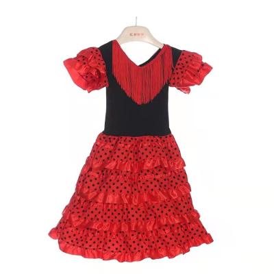 China Custmized Class New Spanish Style Black Velvet And Red Tulle Long Ballet Dress for sale