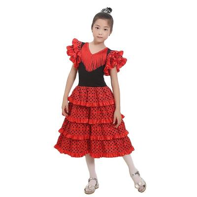 China Custmized Classy Dance Dress For Girls Traditional Spanish Flamenco Baby Flamengo Style Skirt Bullfighting Festival Classic Gypsy Ballroom Red for sale