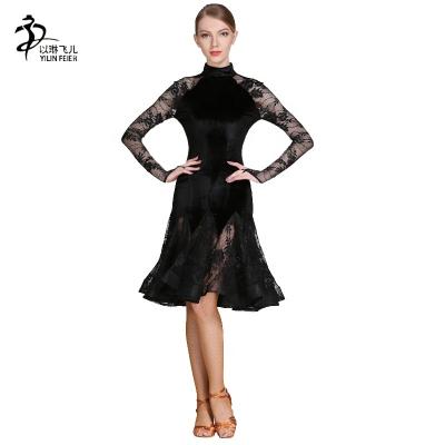 China Bright Lace Latin Dress Elegant Dance Party Dance Clothes Good Quality Women's Dancewear Cha Cha Rumba Latin Tango Dance Dress for sale