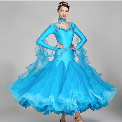 China Ballroom Bright Dress Long Sleeves Waltz Dresses Foxtrot Dance Dress Sequins Standard Dance Wear for sale