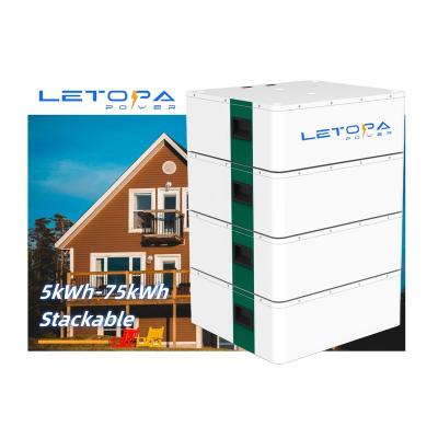 China Environmental Safety Long Life LETOPA 48V 10kwh 20kwh Rechargeable LifePO4 Lithium Battery 48V 200Ah 400Ah Stacked Solar Battery Easy Installation for Home for sale