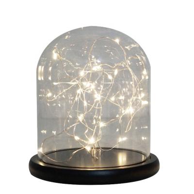 China Large Decoration Height Diameter 15cm LED Glass Dome Bell Jar With Wooden Base for sale