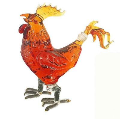 China Beverage Animal Rooster Shaped Wine Bottle Vodka Liquor Bottle Glass Decanter for sale