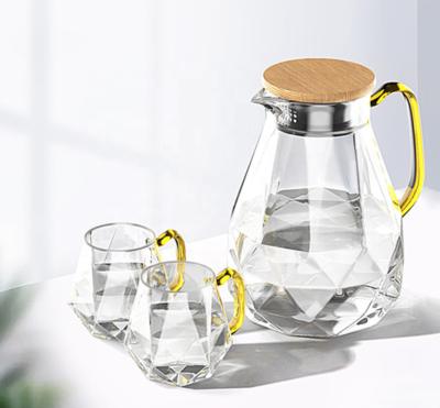 China Viable Diamond Shape Drinking Glass 1500ml Teapot Hot Sale Clear Glass Pot And Cup Set for sale