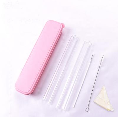 China New Disposable 3pcs Pyrex Glass Straw Set in Box with Brush and 2pcs Cleaning Cloth for sale