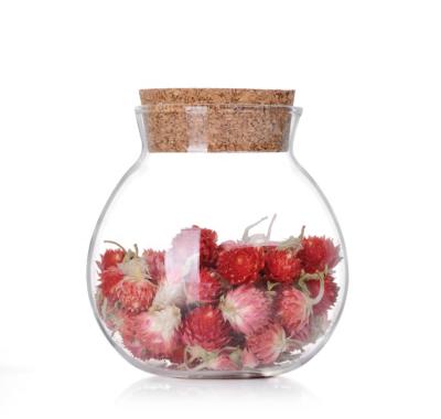 China Sustainable Custom Round Glass Storage Bottle Glass Storage Jar With Cork Lid for sale