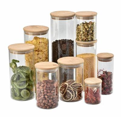 China Novelty Air Tight Food Storage Glass Jar With Lid Kitchen Tableware Glass Bamboo Storage Container for sale