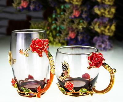 China Stocked Enamel Mug Tea Cup Set Flower Tea Elegant Glass Coffee Mug for sale