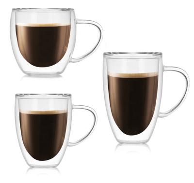 China Wholesale Borosilicate Double Wall Glass Stocked Coffee Mug With Handle for sale