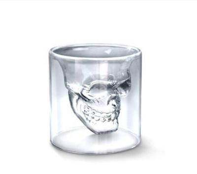 China Borosilicate Double Wall Design Barware Wine Glass Stocked Skeleton Mug for sale