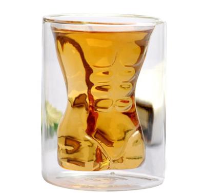 China Promotional Handmade Barware Products Man Body Shape Double Wall Best Viable Selling Glass Mug for sale