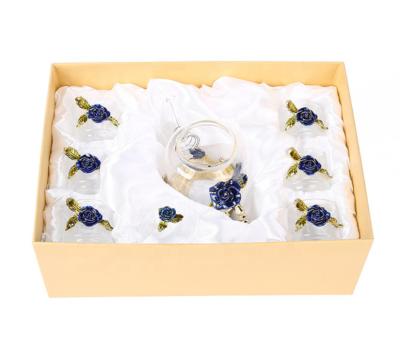 China 6pcs Stocked Glass Cup 1pc Teapot Gift Box Packed Enamel Glass Tea Set for sale