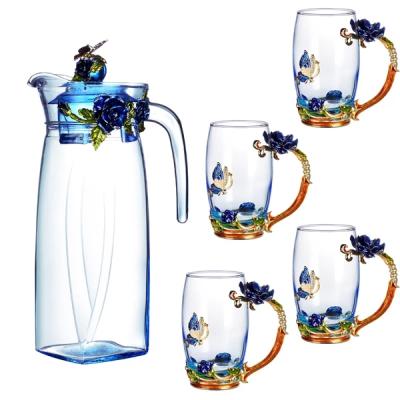 China Crystal Glass Handmade Enamel Coffee Enamel Stocked Glass Tea Set for sale