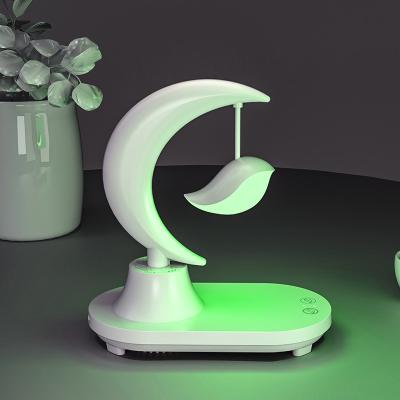 China Wireless Charger For Mobile Phone 7 Color Changing LED Music Bird Night Light Table Lamp Luminaria Room Nordic Modern USB BT Home Speaker for sale