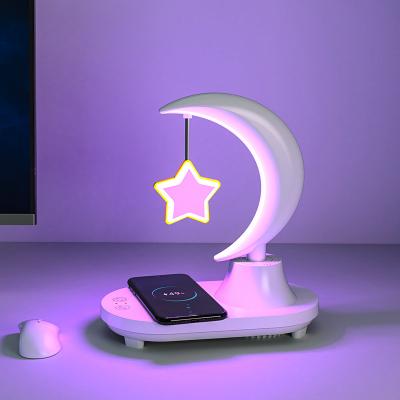 China Modern Star and Moon Night Light 7 Color Temperature Wireless Charger Led Music Bluetooth Speaker Desk Table Night Lights for sale