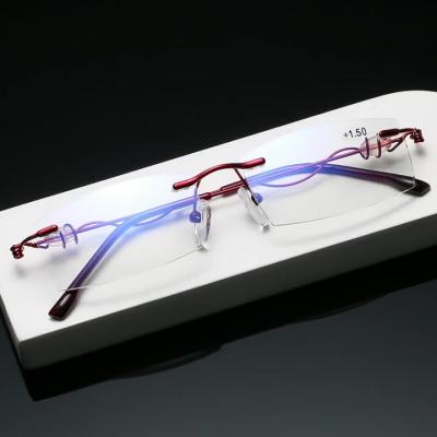 China The framework is flexible. Wholesale modern design multifocal glass frameless reading glasses double to focus anti blue reading glasses for sale