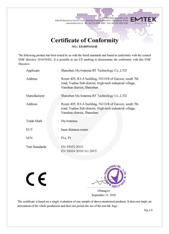 CE - Shenzhen Myantenna Rf Techonlogy Co., Ltd.