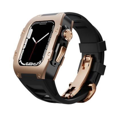 China Fashion Luxury Popular High Quality Protective Watch Case\Dress For iwatch 7/8 Serial Fluororubber Strap Screen Cover Apple Titanium Watch Case for sale