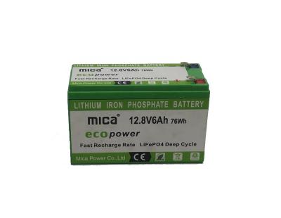 China Mica 4000 Cycles 12/12.8V 6ah LiFePO4 Rechargeable Lithium Iron Phosphate Battery Pack With 5 Long Years Warranty 150 x 65x 93mm (W X D X H) for sale