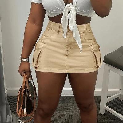 China 2023 DK S6890 Viable Fashion Sexy Summer Women's Mini Skirt Solid Color Pocket Cargo Skirt Street Wear Plus Size Clothing For Women for sale