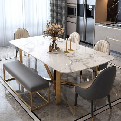 China Modern Dining Table Set Luxury Italian Dining Table Set 6 Piece Modern Corner Stainless Steel Dining Table Marble Head Set for sale