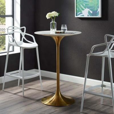 China Modern Luxury Bar Table Gold Plated Stainless Steel Round Table Tall For Bar Hotel Wedding Rental for sale