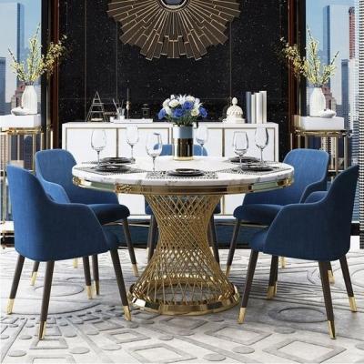 China Modern Luxury Marble Dining Table Marble Top Dining Table Set Gold Single Legs Coffee Marble Dining Table Set 6 Seater for sale