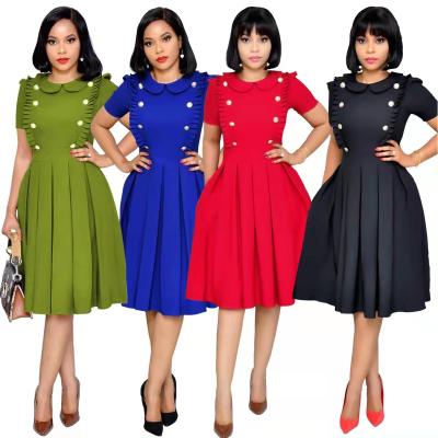 China Anti-wrinkle W summer short sleeve dress lady fashion lotus leaf african collar splice drape temperament dress for sale