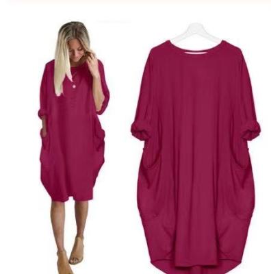 China Fashion Anti-Static Elegant Casual Loose Style Dress Ladies Office Asymmetrical Pattern With Pocket Midi Dress for sale