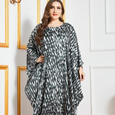 China Turkey&Muslim 2021 plus size casual dress fashion batwing sleeve printing abaya style long dress #01 for sale