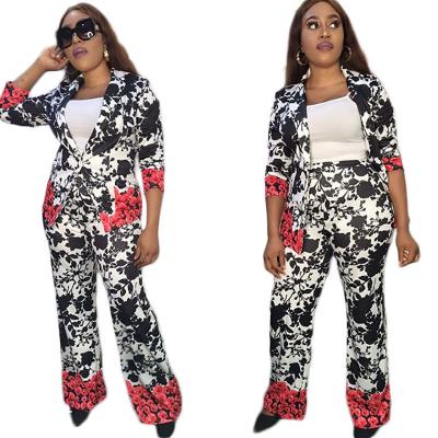 China Anti-wrinkle 2021 New Arrivals Floral Printed Long Sleeve Fashion Slim Fit Suit OL Two Piece Set Seam for sale