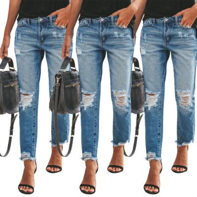 China Wholesale QUICK DRY W 2021 high waist thin ripped jeans cropped jeans ladies nine pants street jeans for sale