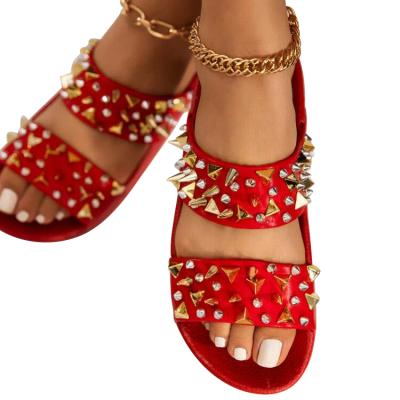 China Deodorization Summer Rhinestone Pattern Hollow Out Rivets Sandals Slippers For Women Ladies for sale