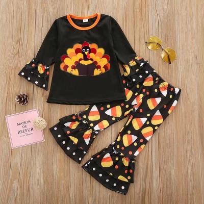 China HIGH STREET 2022 new fashion children's autumn outfit copy tops two-piece bell bottom pants set lovely girls children's clothing for sale