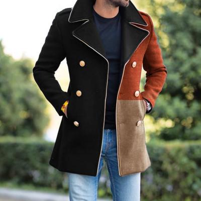 China Youth New Autumn And Winter Color Matching Wool Lapel Double Breasted Casual Double Breasted QUICK DRY Coat Men for sale