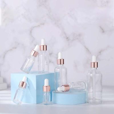 China Business& Shopping 5ml-100ml Essential Oil Glass Bottle 10ml Clear Essence Bottle 30ml Rose Gold Dropper Bottle for sale