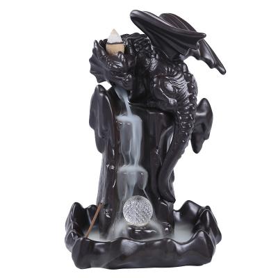 China Wholesale Ceramic Incense Smoke Backflow Agarwood Wing Loong LED Lamp Censer Craft Gifts for sale