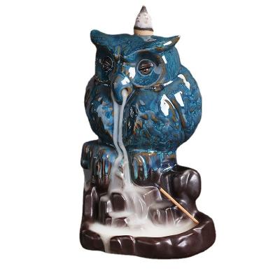 China Creative European Style Owl Home Aromatherapy Nostril Incense Ceramic Backflow Incense Burner Chinese Incense Burner for sale