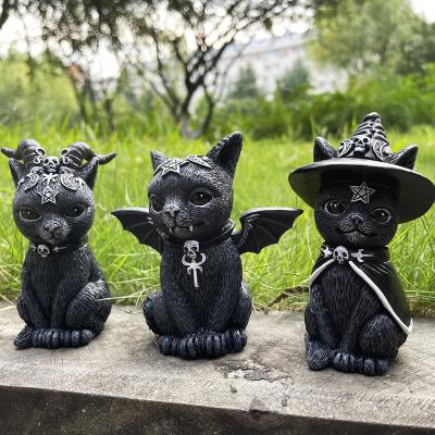 China Halloween Cat Resin Craft Decor Europe Sculpture Animal Table Decoration Gift Magic Figures Toys for sale