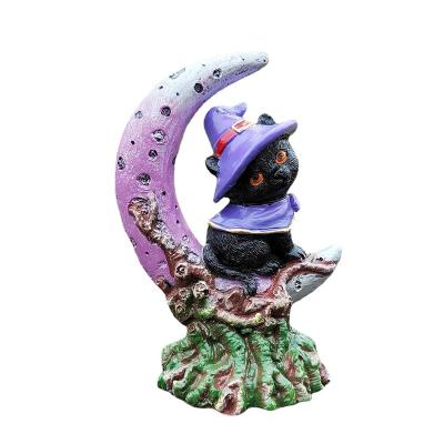 China Europe Home Halloween Decoration Figures Toys Crescent Cat Sculpture Resin Crafts Gifts for sale