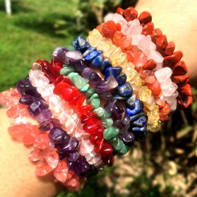 China China Crystal Crushed Stone Natural Stretchy Crystal Beaded Colorful Crushed Stone Crystal Bangle Bracelet for sale