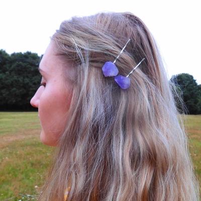 China Hot Sale Eco-friendly Amethyst Amazon Stone Irregular Crystal Women Soft Hair Clip Crystal Craft for sale