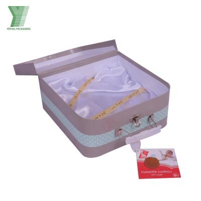 China Handmade Satin Fabric Insert Art Paper Custom Printing Baby Toy Cardboard Suitcase Box Mini Kids Clothing Gift Box With Card for sale