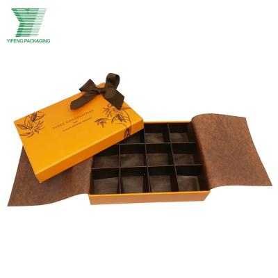 China Recycled Materials Luxury Custom Brown Chocolate Box Truffle Rigid Cardboard Box For Candy Or Chocolate Packaging With Ribbon for sale