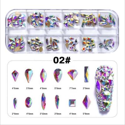 China Easy Apply Mix 12 Style FlatBack Crystals 3D Decorations Flat Back Stones Multi Shapes Crystal AB Glass Rhinestones For Nail Art for sale