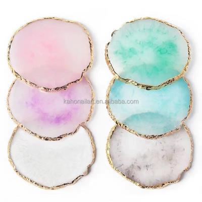 China Eco-friendly Round Resin Agate Stone Paint Dish Gel Polish Palette Nail Mix Drawing Color Palette For Nail Art Display for sale