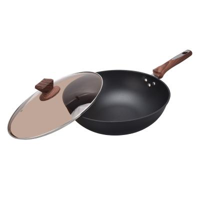 China Sustainable Cookware Eco-Friendly Custom Wok Kitchen Pan With Lid Wok Pan Gas Nonstick Coating Wok for sale